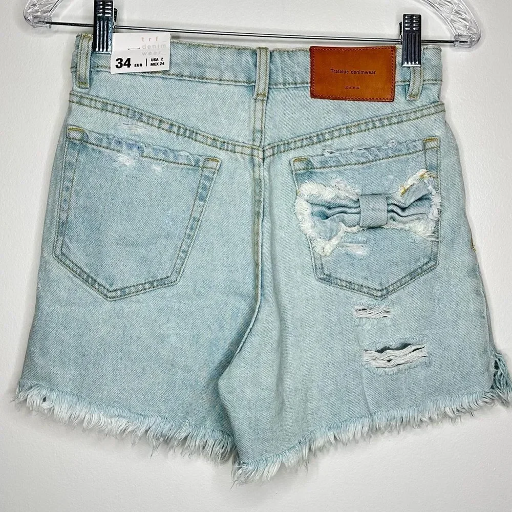 Zara denim jean ripped distressed mom shorts 100% cotton NEW NWT‎